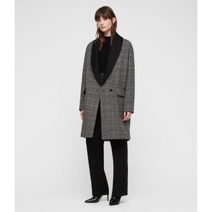 ✨NWT✨ ALLSAINTS Paige Houndstooth Check Wool Blend Coat Black Brown Sz SMALL